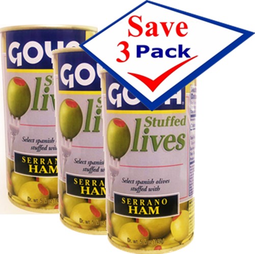 Goya Olives Stuffed with Serrano Ham  5.25 oz Pack of 3